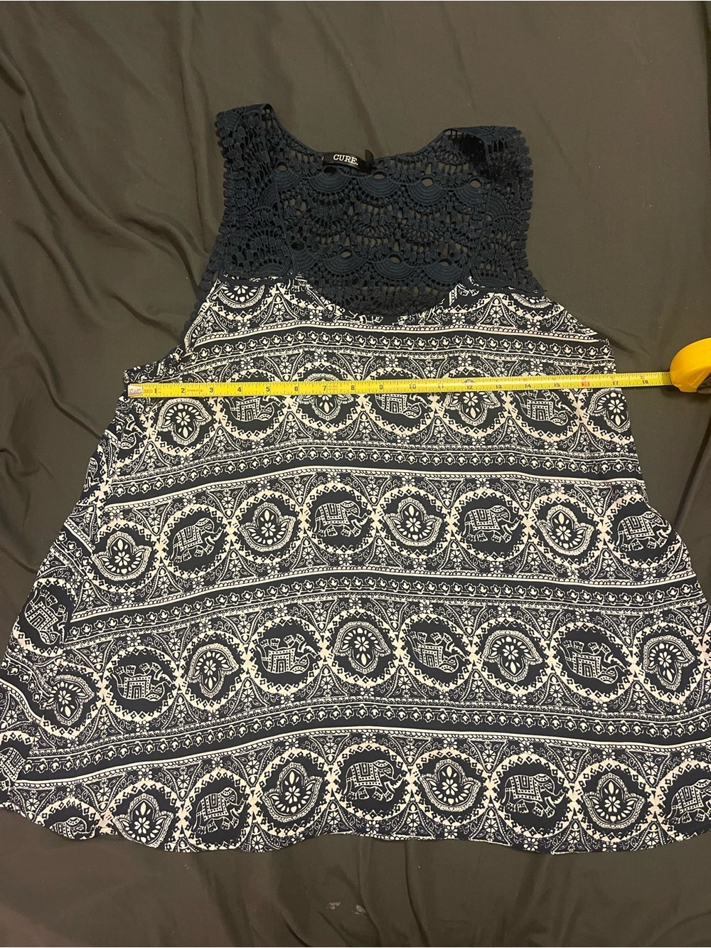Cure Navy & White Crochet Yoke Tank Top